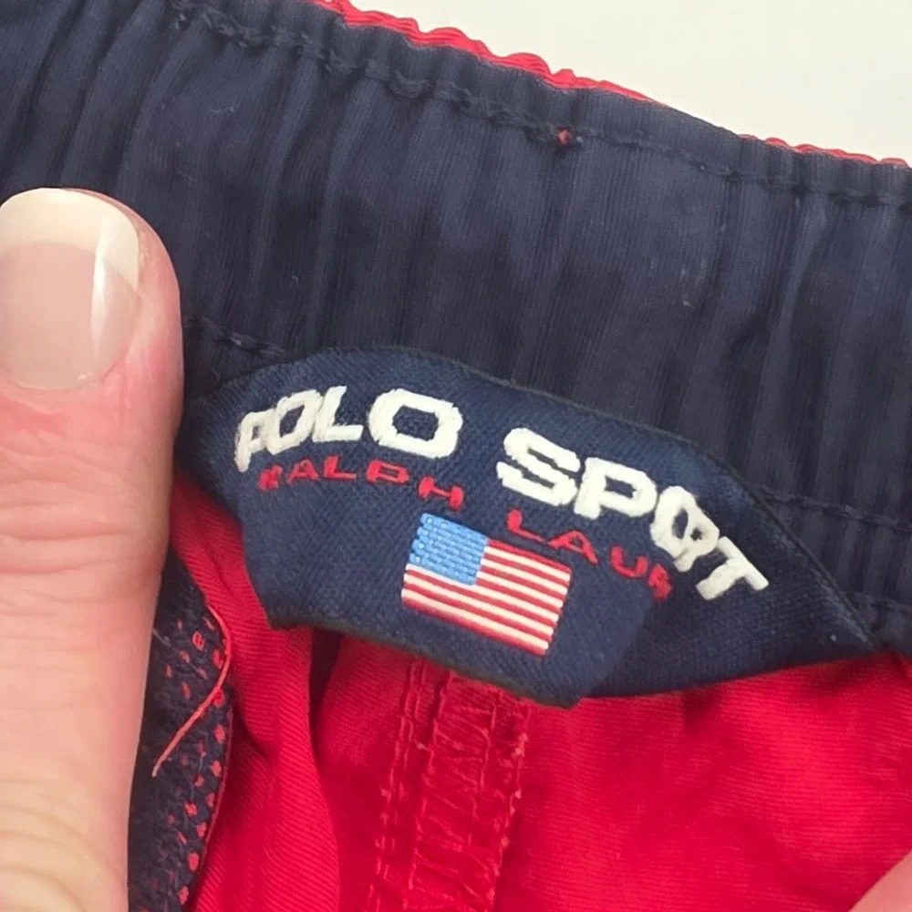 Polo Sport Ralph Lauren Swim Trunks Mens Medium Red Vintage Nylon Cargo Shorts